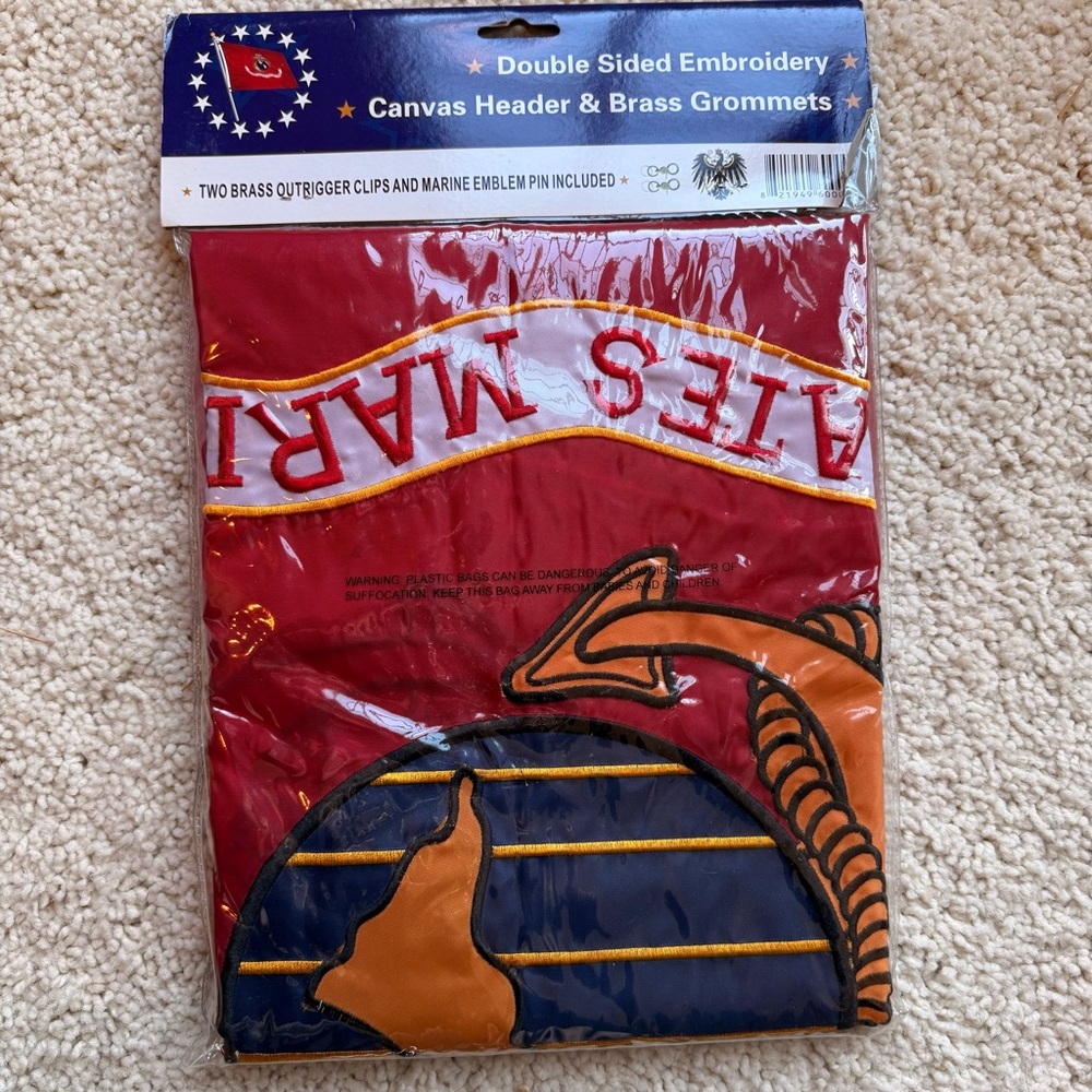 NWT Marines Embroidered  3’ x 5’ Flag - Semper Fidelis Eagle Design - Picture 2 of 5